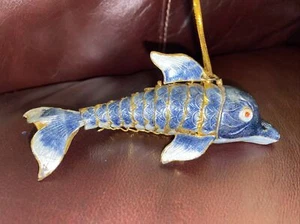 Cloisonne emailliertes Metall Gelenk Delfin Ornament beweglicher Körper 4,5" lang ~ Neu - Bild 1 von 5