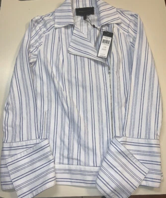 NUEVO NUEVO CON ETIQUETAS BCBG MAXAZRIA Dean Azul Blanco Chaqueta de Motocicleta XXS $248 Cremallera Delantera Foto 1 de 4