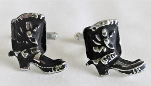 Silver Tone Cowboy Boot Cufflinks  - Picture 1 of 6