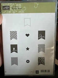 Stampin’ Up! Banner Blast Wood Mount Rubber Stamp Set Of 	10 - Picture 1 of 6