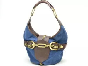 Jimmy Choo Denim und Leder Gürtel Schulter One Schultertasche, blau und dunkelbraun - Bild 1 von 7