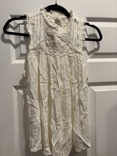 Top Anthropologie Off white 100% viscosa senza maniche finto collo con bordo in pizzo