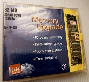 CUBE MEMORY Toshiba 32MB PC100 SODIMM 144-PIN 100MHZ LAPTOP MEMORY ('gold') - Picture 1 of 2