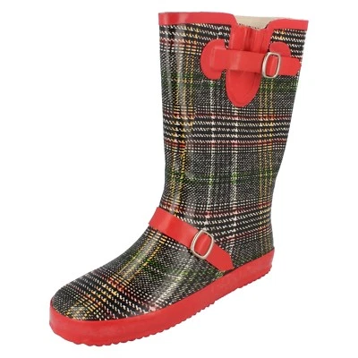 Mujer w0011zm 3/4 Multicolor Cuadros Goma Botas Por Spot On - Imagen 1 de 4