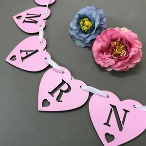 Personalised Wooden Name Bunting Heart ANY COLOUR Wedding, Party, Baby Shower - Picture 1 of 2
