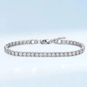 3mm D Color Moissanite Tennis Chain Bracelet Women Gift 18K White Gold Plated - Picture 1 of 12