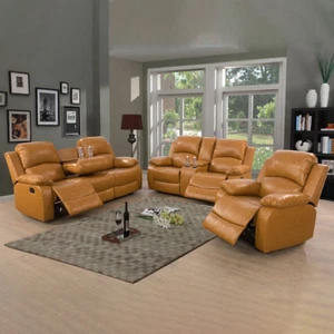 New Ginger Recycled Leather 3-Piece Couch Living Room Sofa Set - Picture 1 of 6