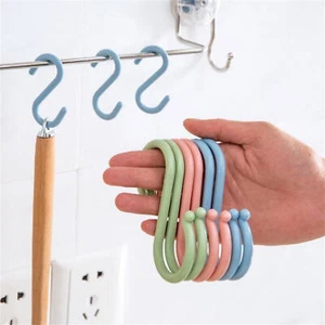 Kitchen Bathroom S Shaped Hang Hooks Utility Hangers Garden Closet Rod Portable - Picture 1 of 15