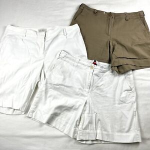 Talbots Womens Khaki Chino Shorts Lot Of 3 ~ Size 16 White Beige Stretch Bundle