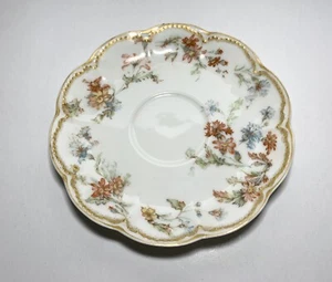 Antico piattino Haviland Limoges Francia motivo floreale doppio bordo oro 1894-1931 - Foto 1 di 3