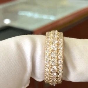 3Ct Round Cut Lab Created Diamond Full Band 14K Yellow Gold Plated 925Silver - Picture 1 of 6