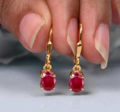 925 Argento Sterling Rubino Orecchini Taglio Ovale Anniversario Wear Ciondolo - Immagine 1 di 4