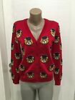 Moschino Couture Red Teddy Bear Wool Cardigan Size It 40