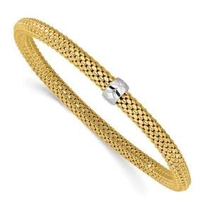 14K Solid Two Tone Gold 4.6mm Stretch Wrap Bracelet - Picture 1 of 12