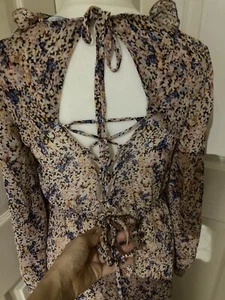 ZARA Women’s Long Frilled Floral Dress XS Floaty Lace Up Back Side Slit Boho - Picture 1 of 14