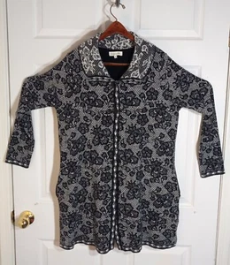 Le Maglie De Sofia Wool Acrylic Button Cardigan Floral Gray Black Size Medium - Picture 1 of 10