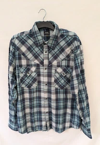 G Star Shirt Mens XXL Blue Check Western Cowboy Pearl Snap 2XL Retro Y2K - Picture 1 of 12