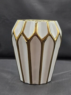 Pier 1 Geometric White And Gold Vase - Image 1 of 4