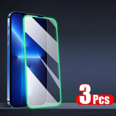 3PCS Luminous Screen Protector For iPhone 13 Pro Max 12 11 Xs XR 7 8 Cover Glass - Image 1 of 4