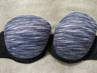 VICTORIA'S SECRET 34D TAZAS NEGRAS/GRISES CEPILLADAS SIN TIRANTES, ALAS NEGRAS, PUSH UP 2H Foto 1 de 4
