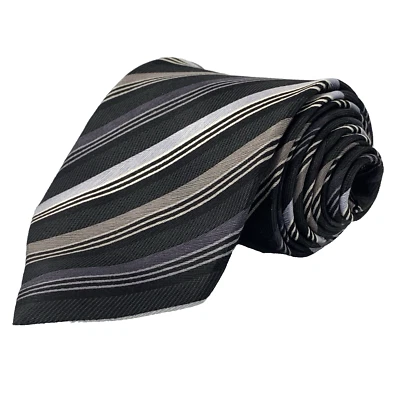 Corbata de seda KILBURNE AND FINCH para hombre talla 3,75" x 59" negra gris a rayas corbata papá Foto 1 de 4