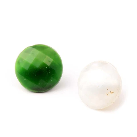 Lot (2) 13mm antique Czech white green satin faceted glass buttons Cover