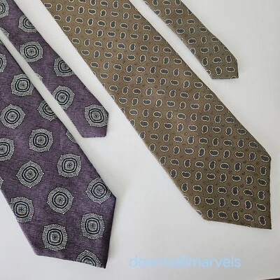 2 Oscar de la Renta шелковые галстуки Couture коллекции фиолетовый и коричневый винтажный США - Изображение 1 из 4