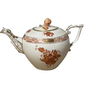 Herend Hungary Apponyi Small Teapot Chinese Bouquet Orange & Gold. 475/AOG. H93 - Picture 1 of 11
