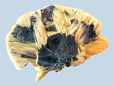 Raw rutile and hematite crystal, gold and black mineral from Brazil, small - Image 1 of 4
