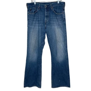 Vtg Abercrombie Fitch Men Denim Bootcut Jeans Button Fly 32x33 Y2K Faded Whisker - Picture 1 of 14