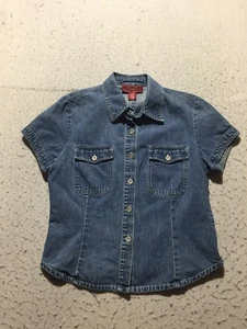 Limited Jeans Damen M Medium Hellblau Kurzarm Taschen Kragen - Bild 1 von 8