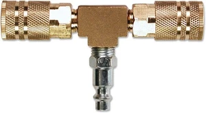 Primefit M1404-4 2-Way T-Style Air Manifold with Industrial 0.25 Inch, Brass - Bild 1 von 4