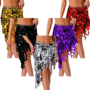 Womens Hip Scarf Stage Skirt Glittery Dancewear Lace-up Sheer Performance Latin - Picture 1 of 71