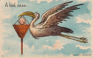 Comic Humor Storch mit Baby überfliegt verschickt 1908 Vintage Postkarte - Bild 1 von 2