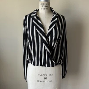 Crave Fame Shirt Women’s L Multicolor Stripe Long Sleeve Top Collared - Picture 1 of 3