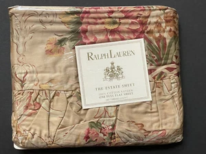 RARE! NEW ~RALPH LAUREN *Guinevere FULL FLAT The Estate SHEET Sateen Tan Floral - Picture 1 of 7