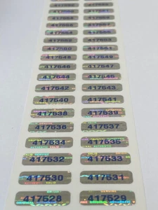 100 SMALL NUMBERED SECURITY HOLOGRAM LABELS STICKERS .75 X .25 INCH-BLUE PRINT - Picture 1 of 2