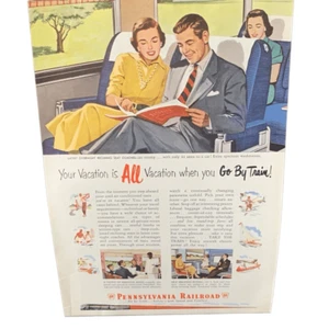 Anuncio publicitario vintage 1951 de vacaciones en ferrocarril de Pensilvania en tren - Imagen 1 de 4