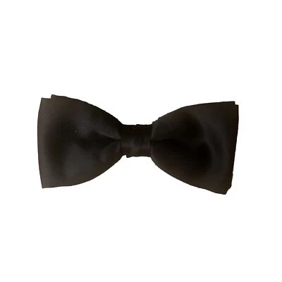 Vintage Ormond Black Bow Tie 4” Clip On Double Tie Satin - Image 1 of 2