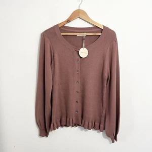 Odd Molly Charlie Puff Sleeve Button Front Cardigan Size 4 UK 18/20 Dark Sand - Picture 1 of 13