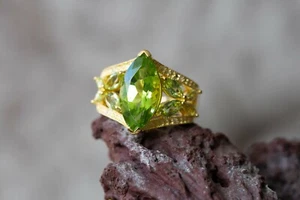 Hebei Peridot & Cambodian Zircon Gold Plated Sterling Silver Ring - Picture 1 of 1