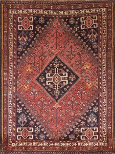 Vintage Geometric Abadeh Area Rug 4x5 ft. Handmade Wool Tribal Carpet - Picture 1 of 12