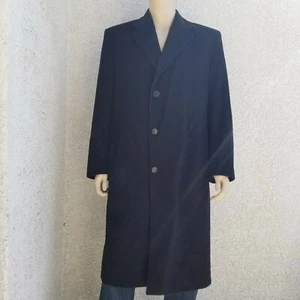 Hart Schaffner Marx Men's 42 L Overcoat Trenchcoat Black Virgin Wool Coat  - Picture 1 of 9