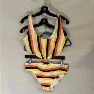 Abercrombie & Fitch Swimsuit Yellow Peach Orange Stripe One Piece New XL - Picture 1 of 8