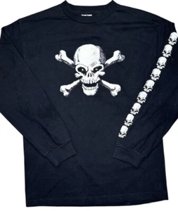 Vintage 90s Fashion Victim Skull Crossbones Punk Skater Long Sleeve T-shirt Sz M - Picture 1 of 7