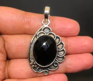 Black Onyx Pendant Gemstone Handmade 925 Sterling Silver Jewelry Pendant 1.75" - Picture 1 of 3
