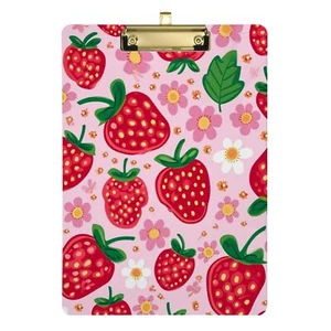 Strawberry Pattern Clipboard Acrylic A4 Letter Size Low Profile Clip School - Picture 1 of 9