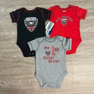 NWT D.C. United Newborn & Infant 3-6 Months 3-Pack Bodysuit Set Black/Red/Gray - Picture 1 of 8