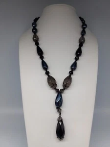 Liz Claiborne metallisch schwarz rauchgrau geknotet facettierte Perlen baumeln Halskette - Bild 1 von 10