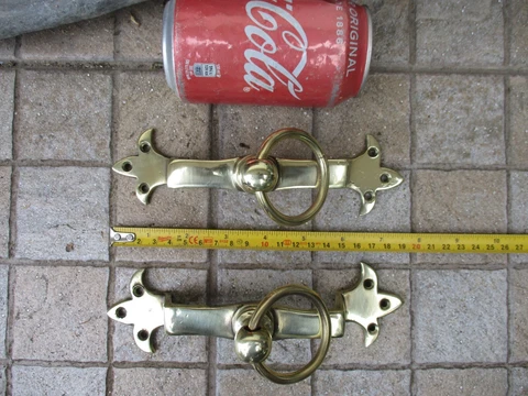 Antique Brass Unusual Large Pair Drawer Pull Handle Old Furniture Hardware Cover